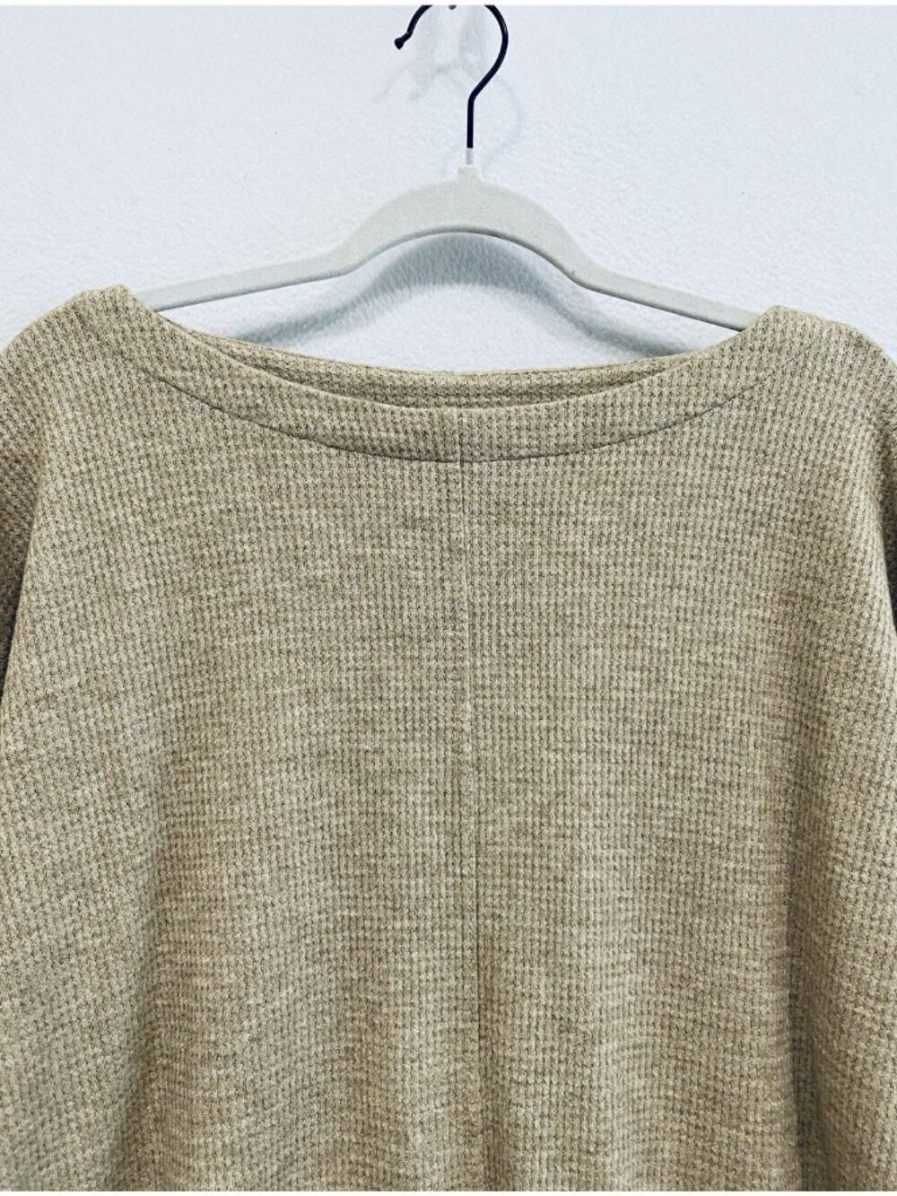 J Jill Wearever Collection Top Womens Large Camel Tan Waffle Knit Boat Neck - Picture 2 of 7